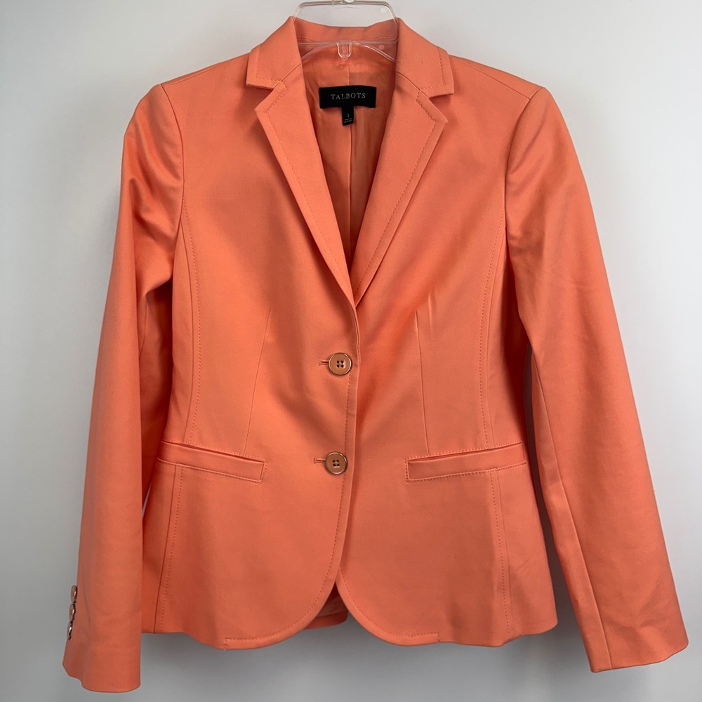 Talbots Womens Coral Orange Cotton Blend Two Button Blazer Jacket Size 2 PH5090